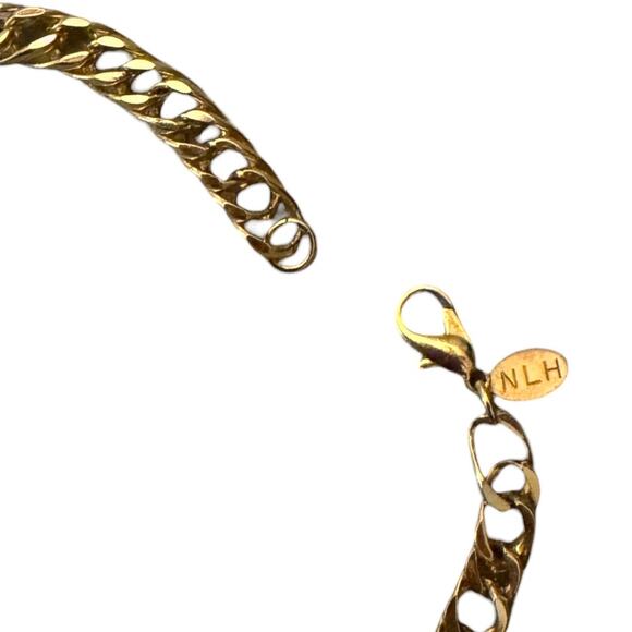 NLH Gold Tone Ribbed Bead Station Rope Chain Necklace 34” Long Statement Vintage - Picture 6 of 6